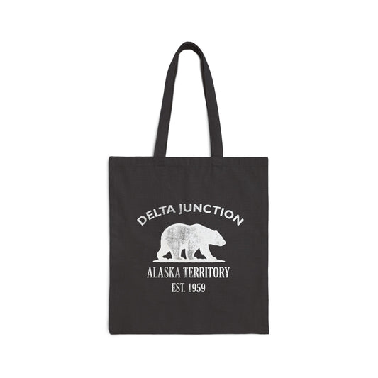 Delta Junction Alaska Vintage Retro Cotton Canvas Tote Bag - White Logo