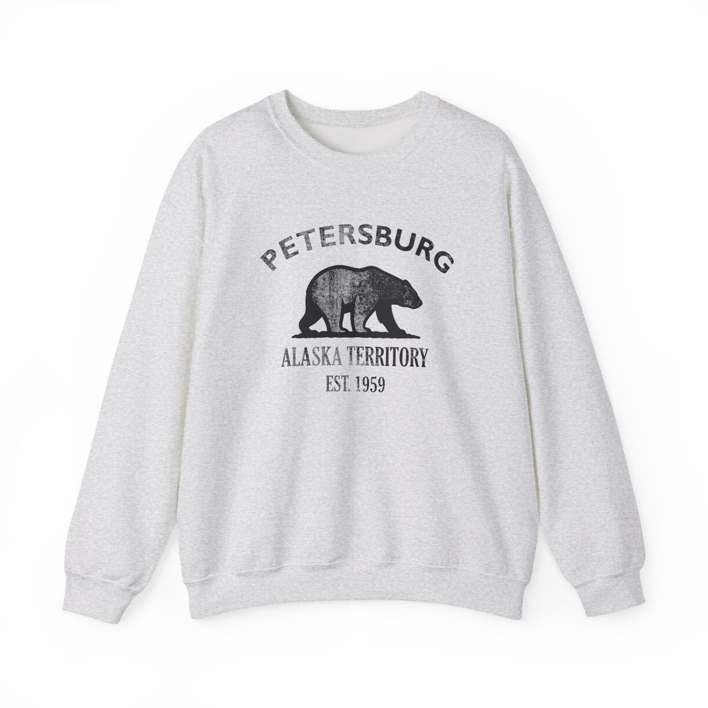 Petersburg Alaska Vintage Retro Unisex Heavy Crewneck Sweatshirt - Black Logo