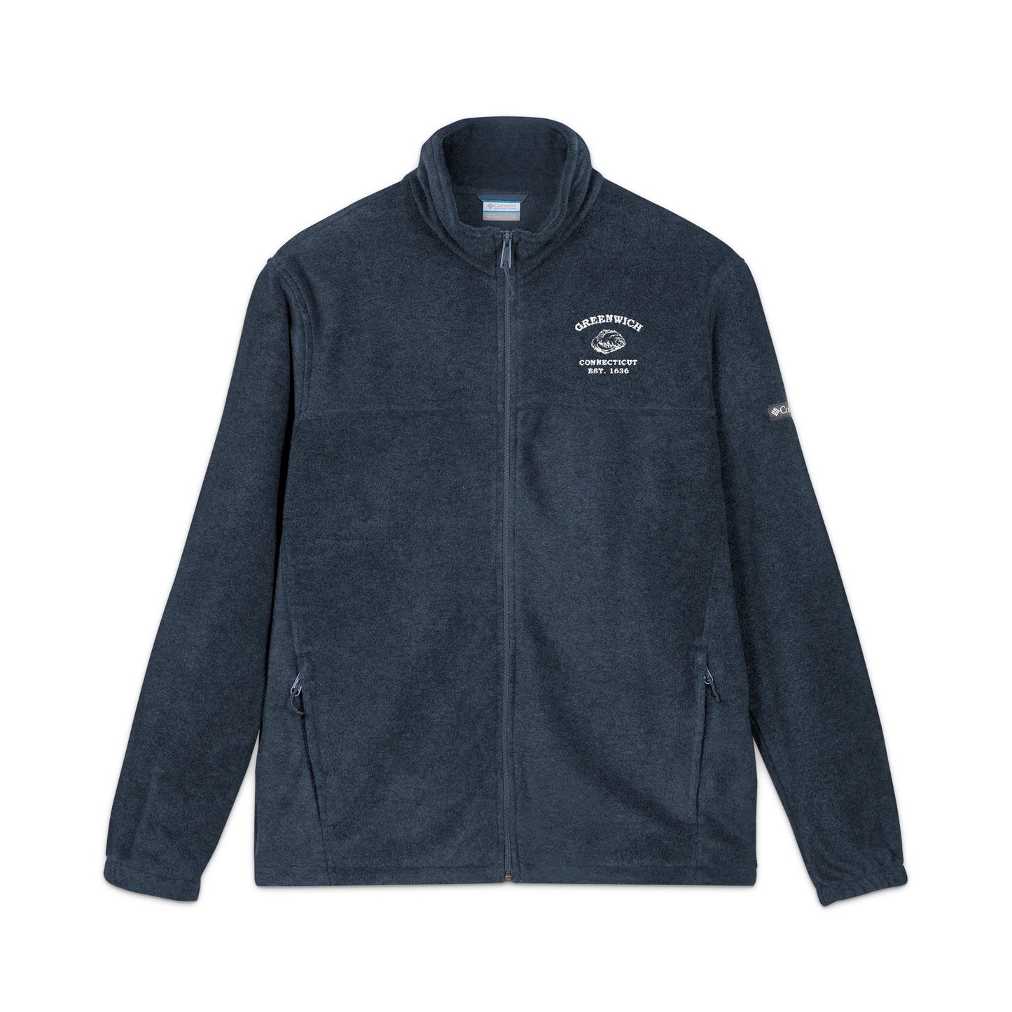 Greenwich Connecticut Vintage Retro Unisex Embroidered Fleece Jacket - White Logo