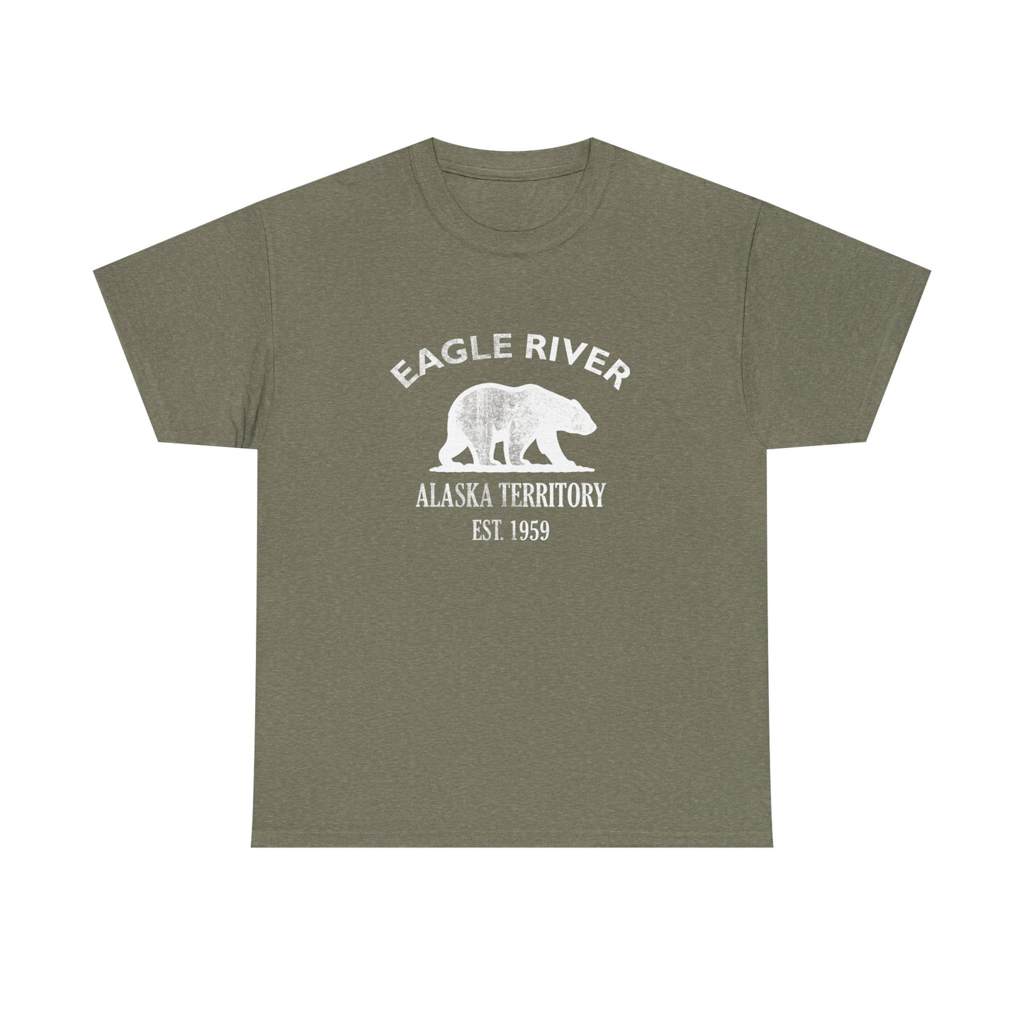 Eagle River Alaska Vintage Retro Unisex Heavy Cotton Tee - White Logo