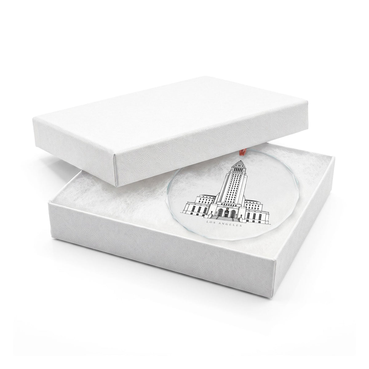 Los Angeles California Crystal Ornament in a White Gift Box, City Hall