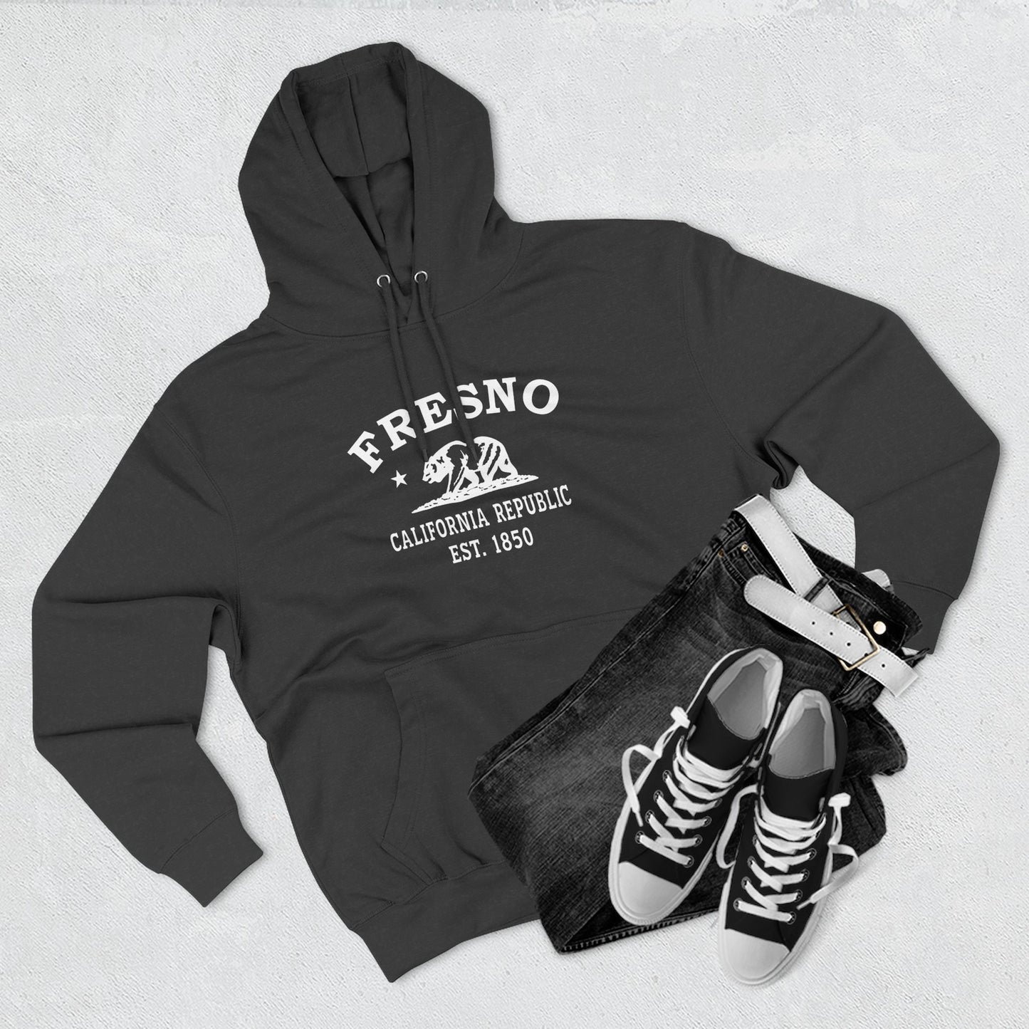 Fresno California Vintage Retro Unisex Heavy Cotton Hoodie - White Logo
