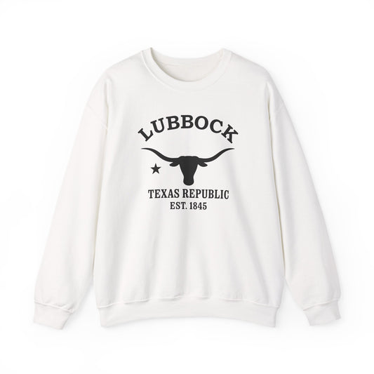 Lubbock Texas Vintage Retro Unisex Heavy Crewneck Sweatshirt - Black Logo
