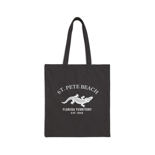St Pete Beach Florida Vintage Retro Cotton Canvas Tote Bag - White Logo