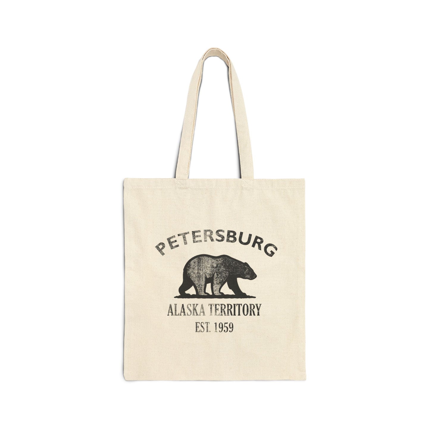 Petersburg Alaska Vintage Retro Cotton Canvas Tote Bag - Black Logo