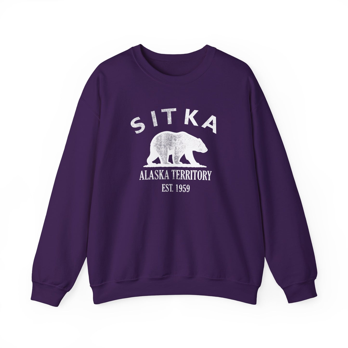Sitka Alaska Vintage Retro Unisex Heavy Crewneck Sweatshirt - White Logo