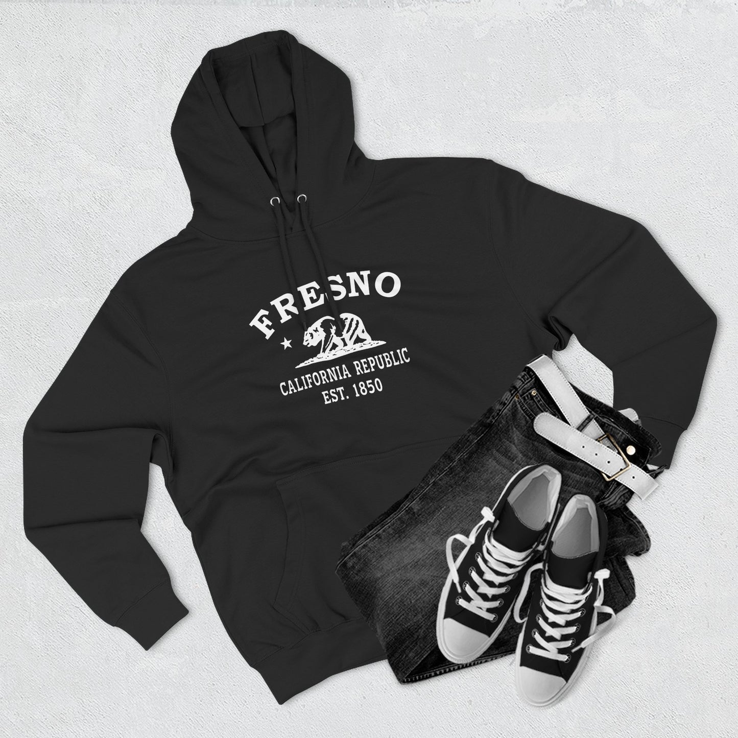 Fresno California Vintage Retro Unisex Heavy Cotton Hoodie - White Logo