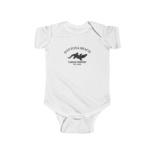 Daytona Beach Florida Vintage Retro Cotton Jersey Baby Bodysuit - Black Logo