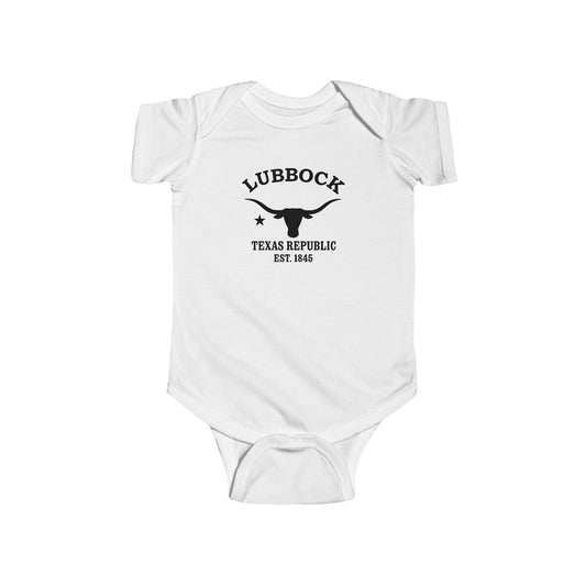 Lubbock Texas Vintage Retro Cotton Jersey Baby Bodysuit - Black Logo