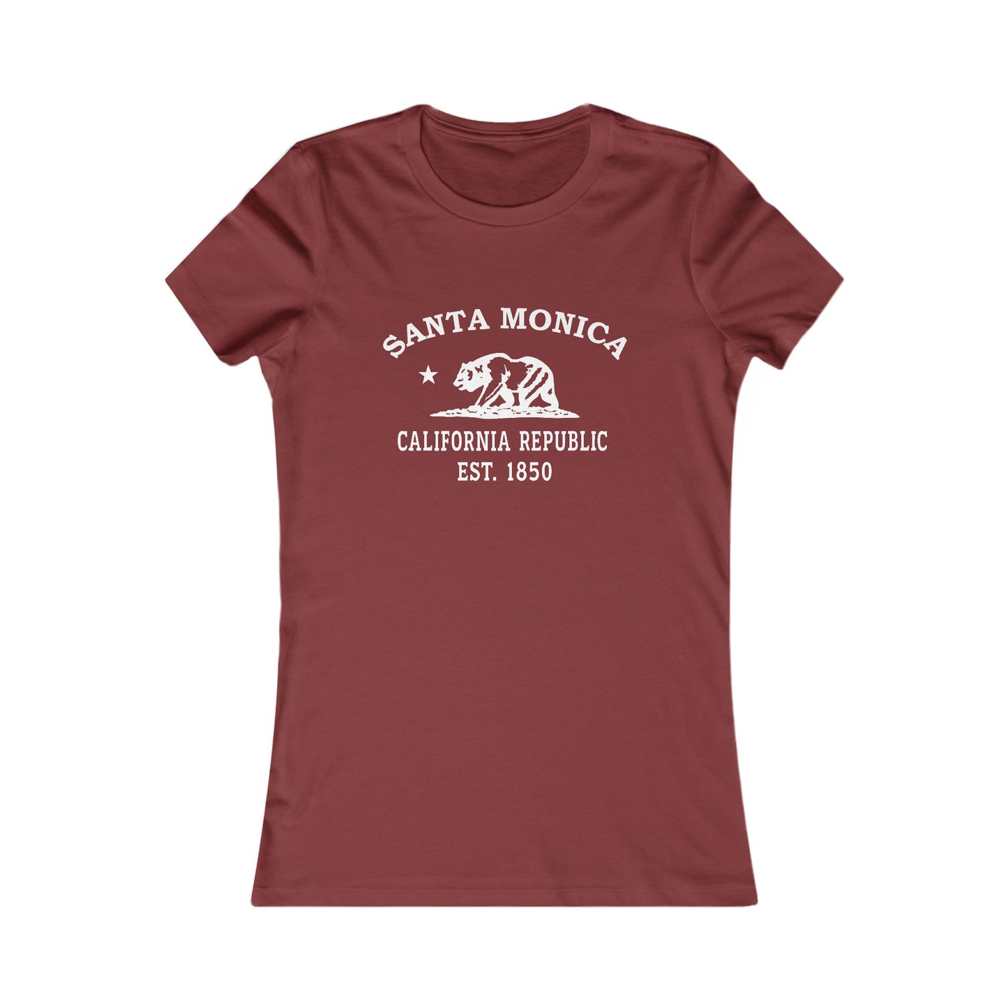 Santa Monica California Vintage Retro Womens Fitted Ringspun Cotton Tee - White Logo