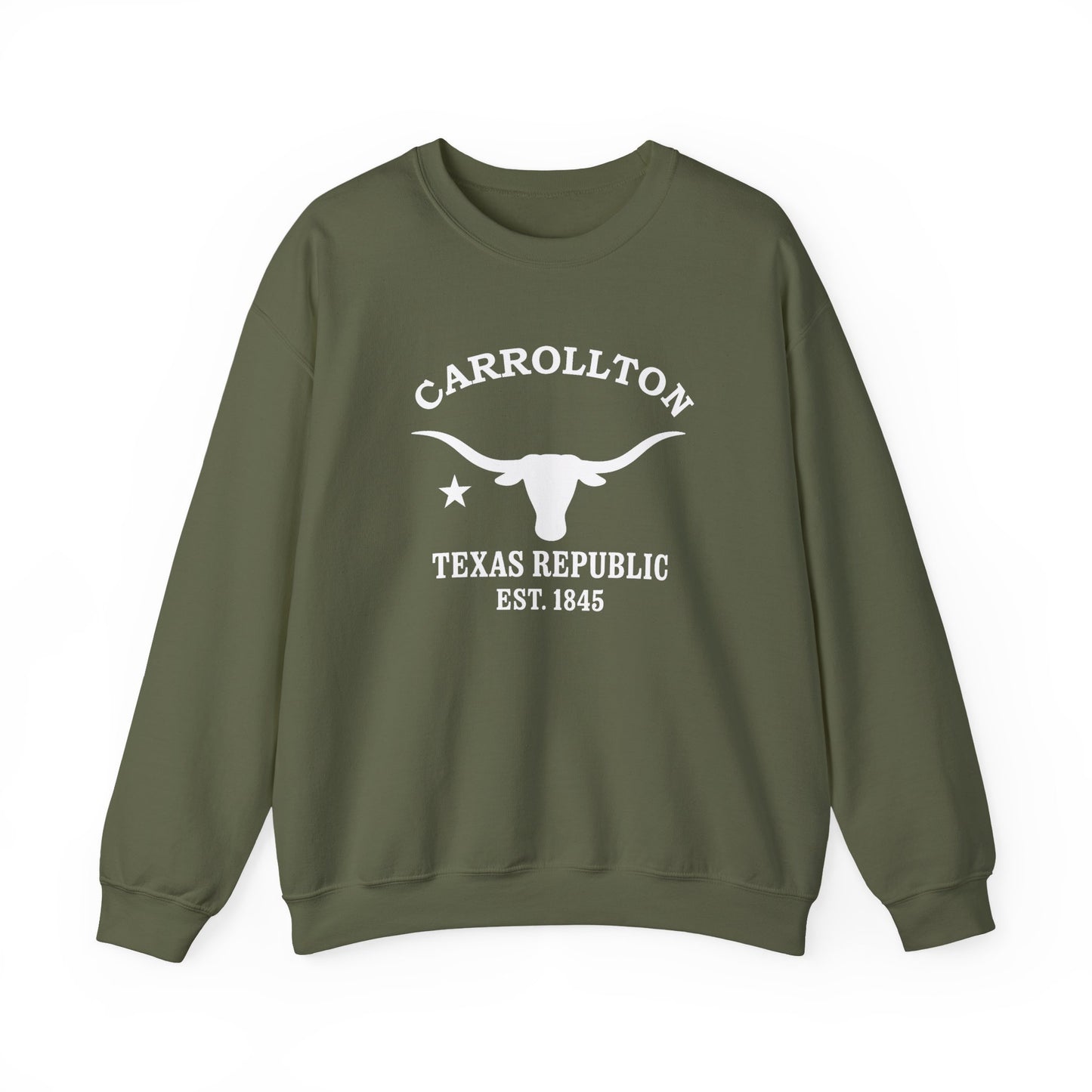 Carrollton Texas Vintage Retro Unisex Heavy Crewneck Sweatshirt - White Logo