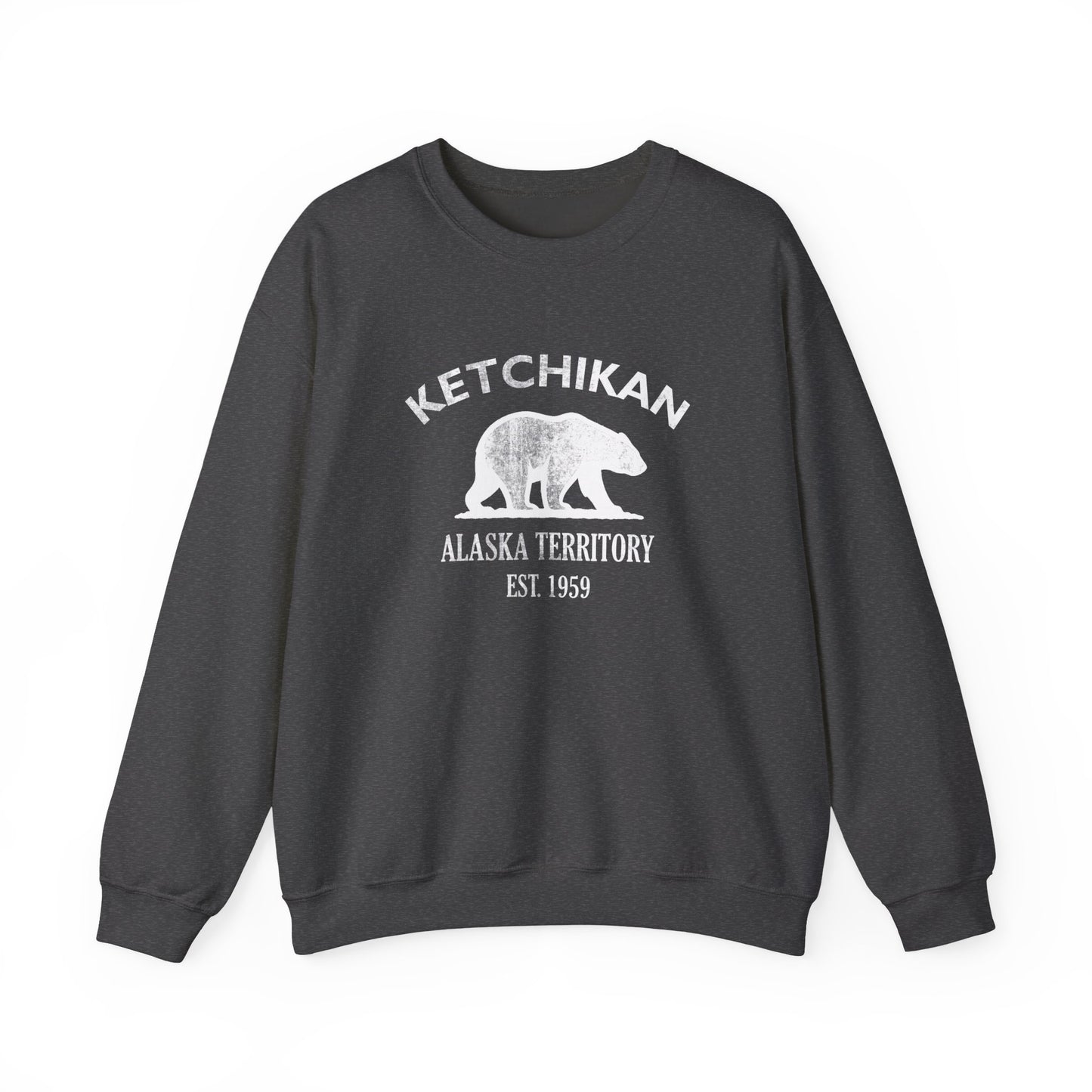 Ketchikan Alaska Vintage Retro Unisex Heavy Crewneck Sweatshirt - White Logo