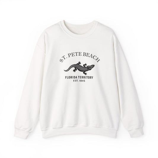 St Pete Beach Florida Vintage Retro Unisex Heavy Crewneck Sweatshirt - Black Logo