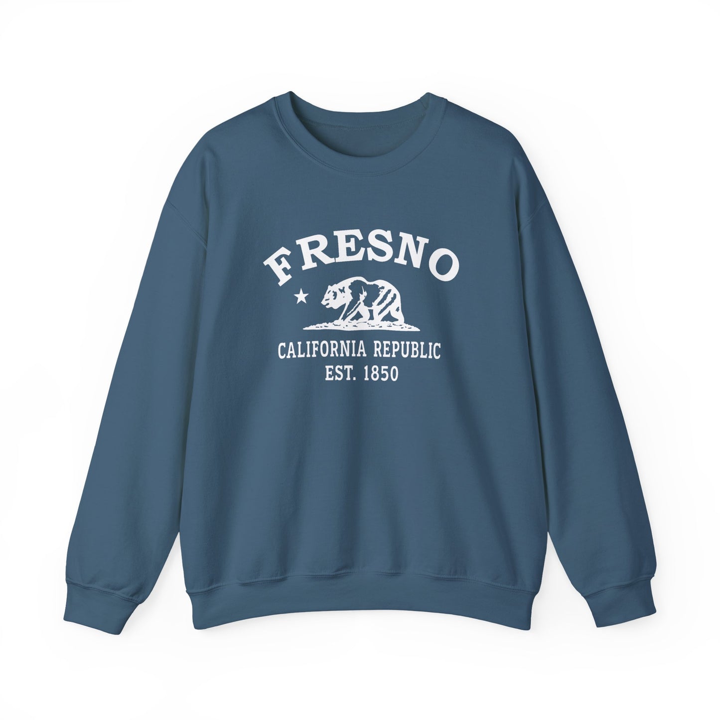 Fresno California Vintage Retro Unisex Heavy Crewneck Sweatshirt - White Logo