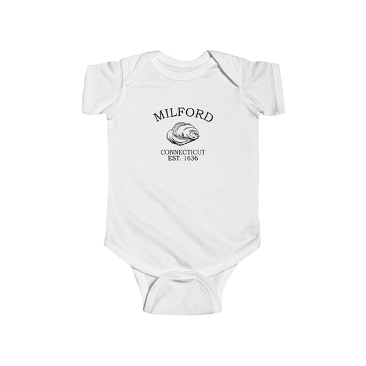 Milford Connecticut Vintage Retro Cotton Jersey Baby Bodysuit - Black Logo