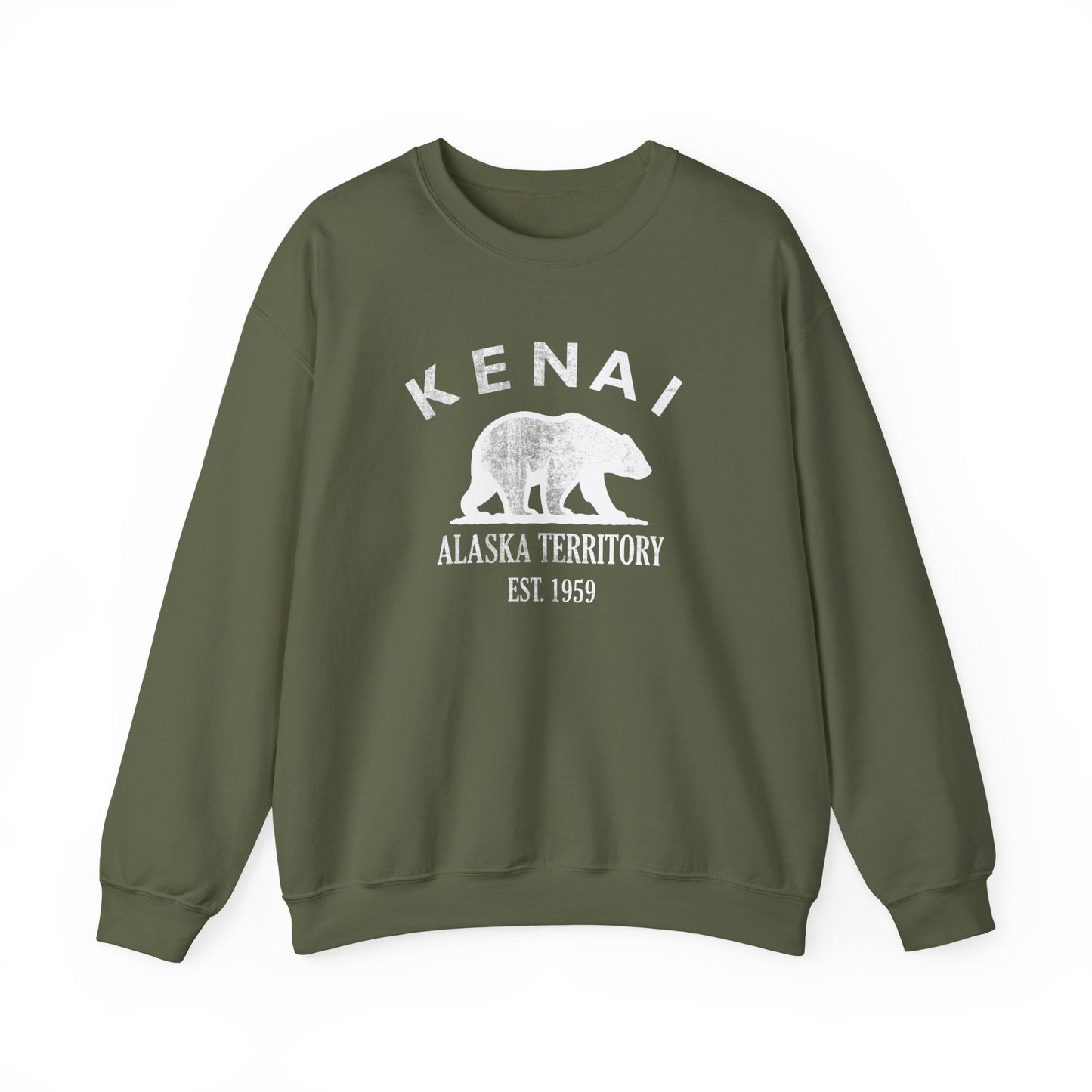 Kenai Alaska Vintage Retro Unisex Heavy Crewneck Sweatshirt - White Logo