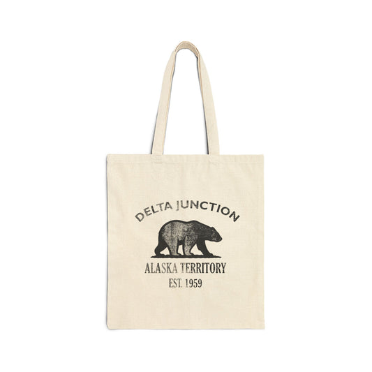 Delta Junction Alaska Vintage Retro Cotton Canvas Tote Bag - Black Logo