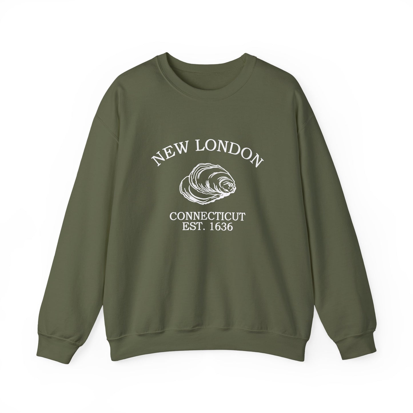 New London Connecticut Vintage Retro Unisex Heavy Crewneck Sweatshirt - White Logo