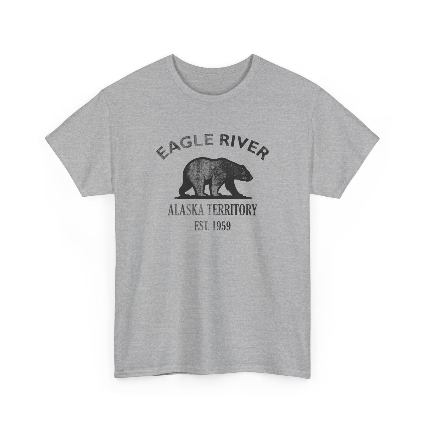 Eagle River Alaska Vintage Retro Unisex Heavy Cotton Tee - Black Logo