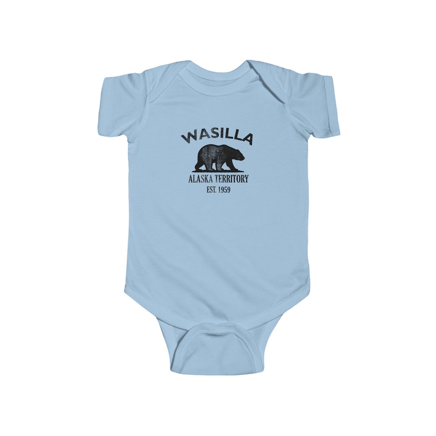 Wasilla Alaska Cotton Jersey Baby Bodysuit - Black Logo