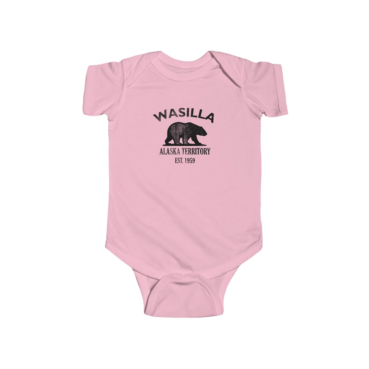 Wasilla Alaska Cotton Jersey Baby Bodysuit - Black Logo