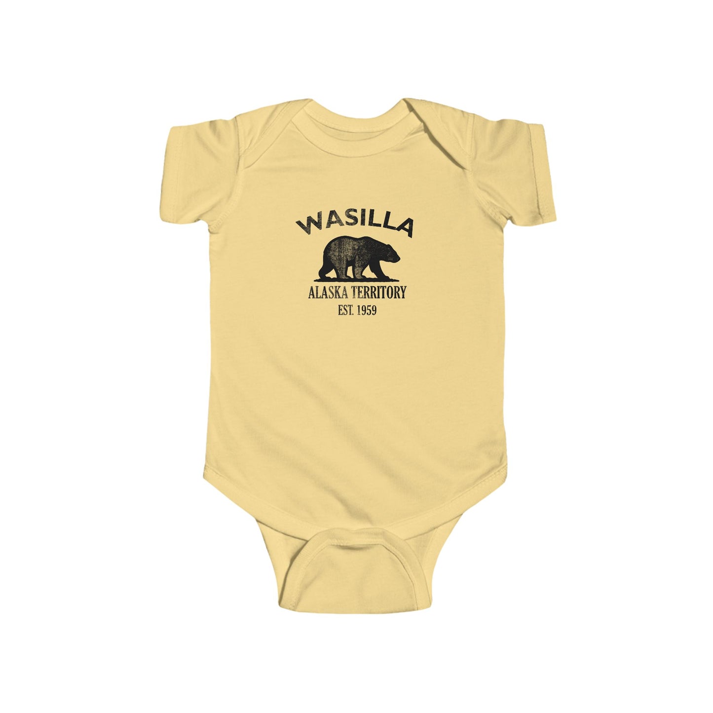 Wasilla Alaska Cotton Jersey Baby Bodysuit - Black Logo