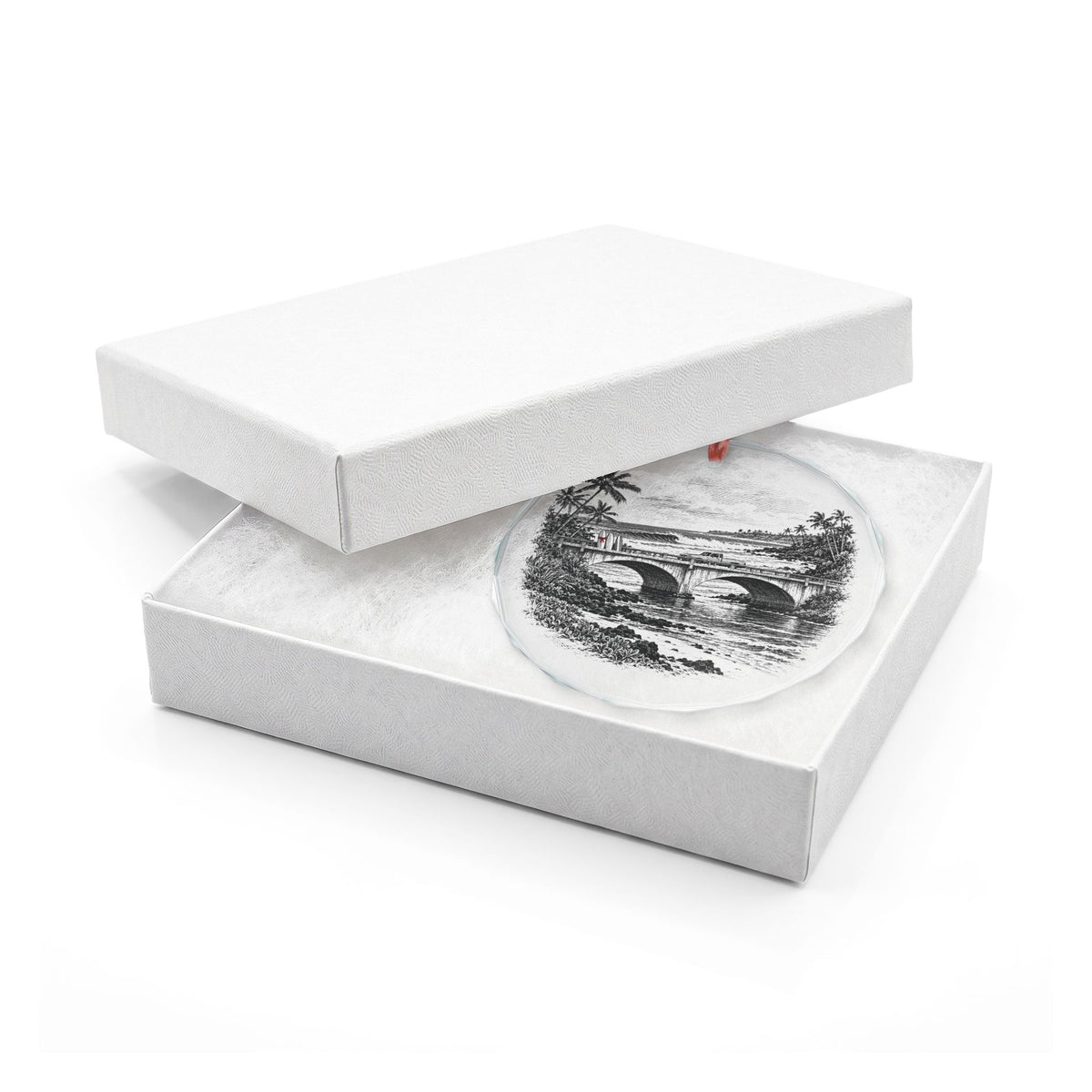 North Shore Hawaii Holiday Ornament, Rainbow Bridge, Crystal Glass Ornament in White Gift Box