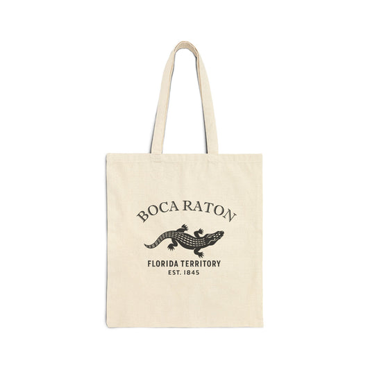 Boca Raton Florida Vintage Retro Cotton Canvas Tote Bag - Black Logo