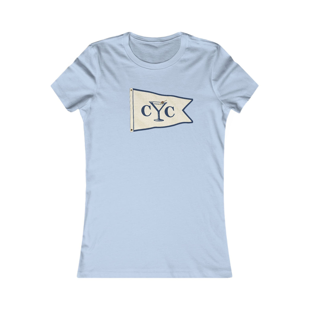 Baby Blue Compo Yacht Club Women's Fitted Tee with the Martini Burgee, Ringspun Cotton