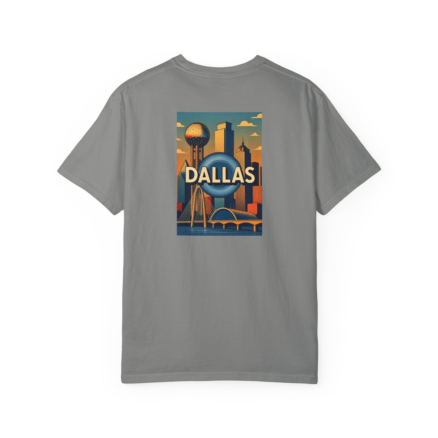 Dallas Texas Vintage Retro Back Printed Art Series Cotton Tee - Black Logo