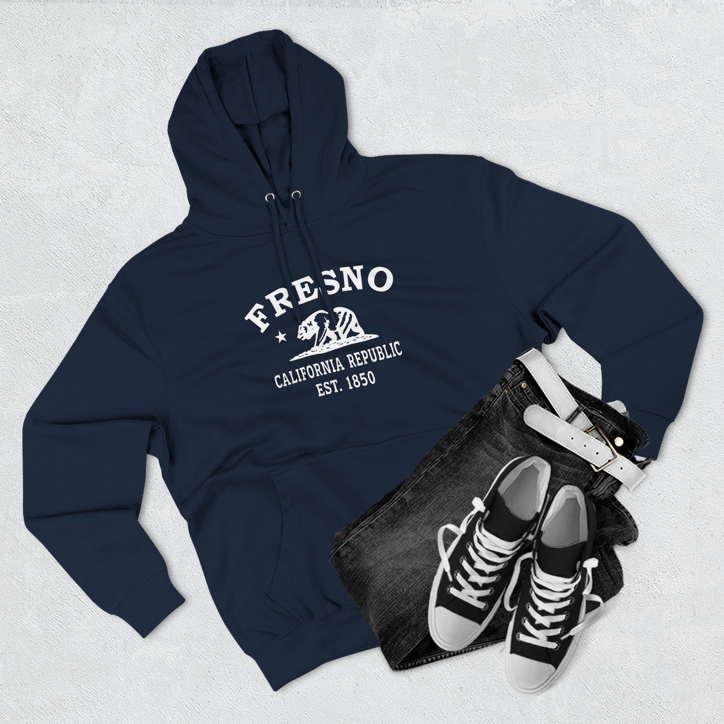 Fresno California Vintage Retro Unisex Heavy Cotton Hoodie - White Logo