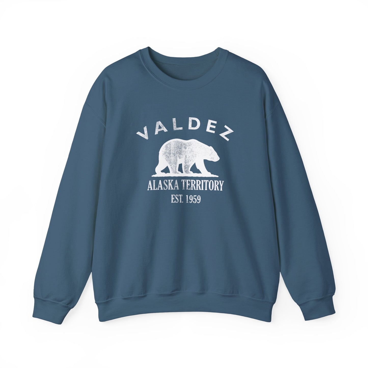 Valdez Alaska Vintage Retro Unisex Heavy Crewneck Sweatshirt - White Logo