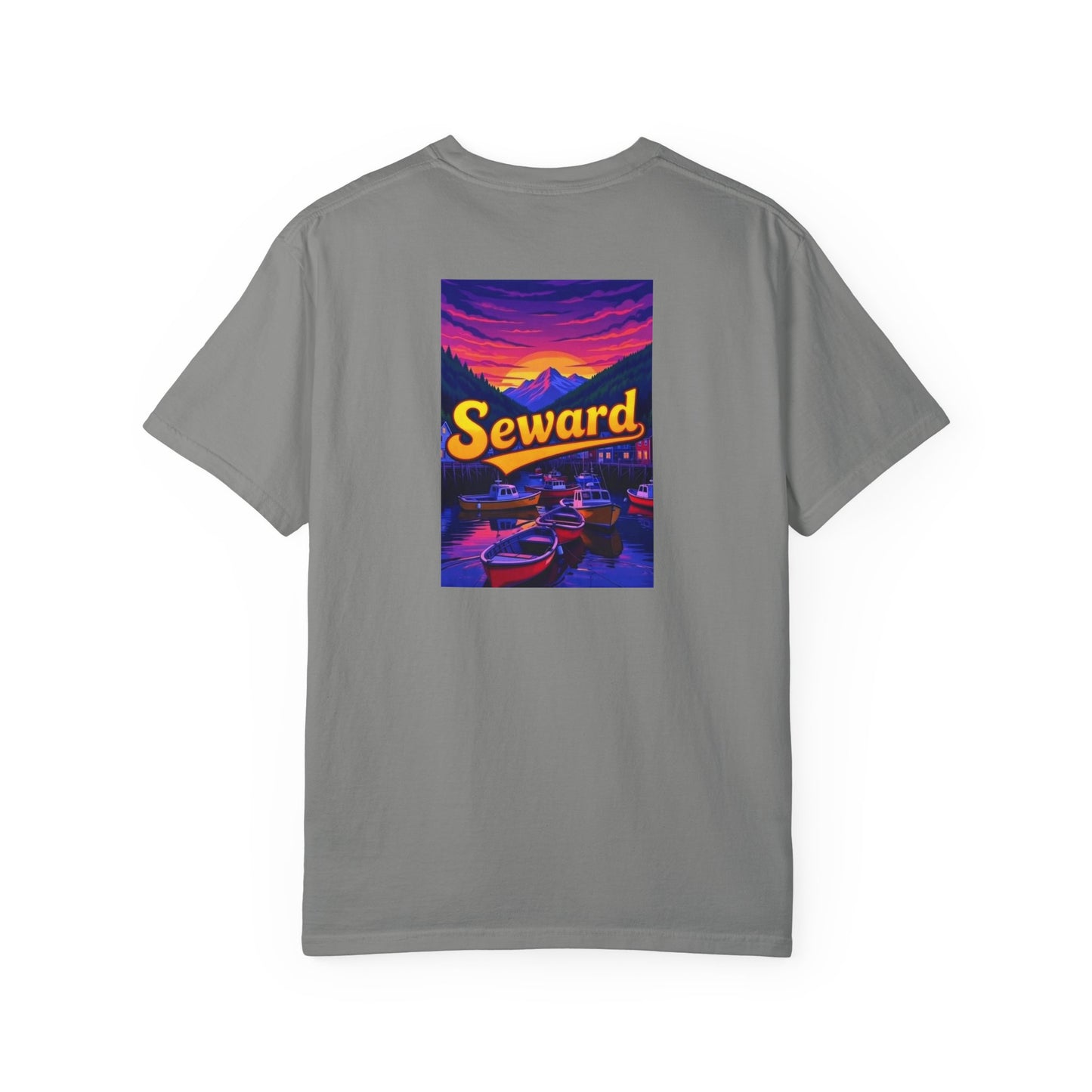 Seward Alaska Vintage Style Back Printed Art Series Cotton Tee - Black Retro Bear Logo - Rear Art View 13