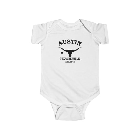 Austin Texas Vintage Retro Cotton Jersey Baby Bodysuit - Black Logo