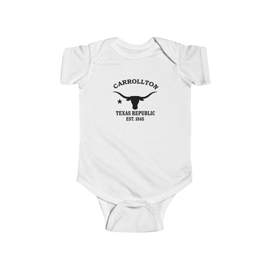 Carrollton Texas Vintage Retro Cotton Jersey Baby Bodysuit - Black Logo