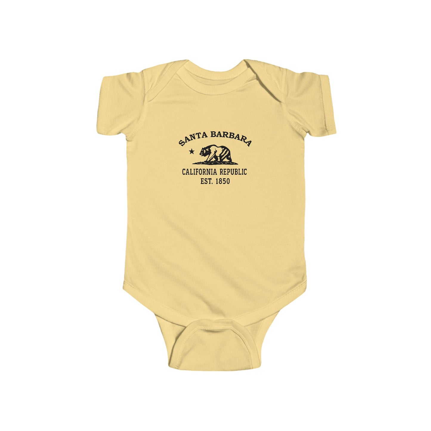 Santa Barbara California Vintage Retro Cotton Jersey Baby Bodysuit - Black Logo