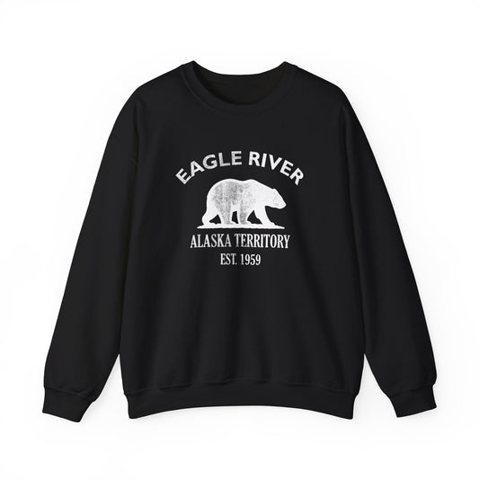 Eagle River Alaska Vintage Retro Unisex Heavy Crewneck Sweatshirt - White Logo
