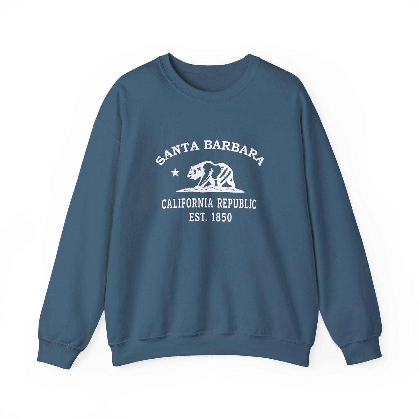 Santa Barbara California Vintage Retro Unisex Heavy Crewneck Sweatshirt - White Logo