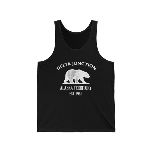 Delta Junction Alaska Vintage Retro Unisex Cotton Jersey Tank Top - White Logo