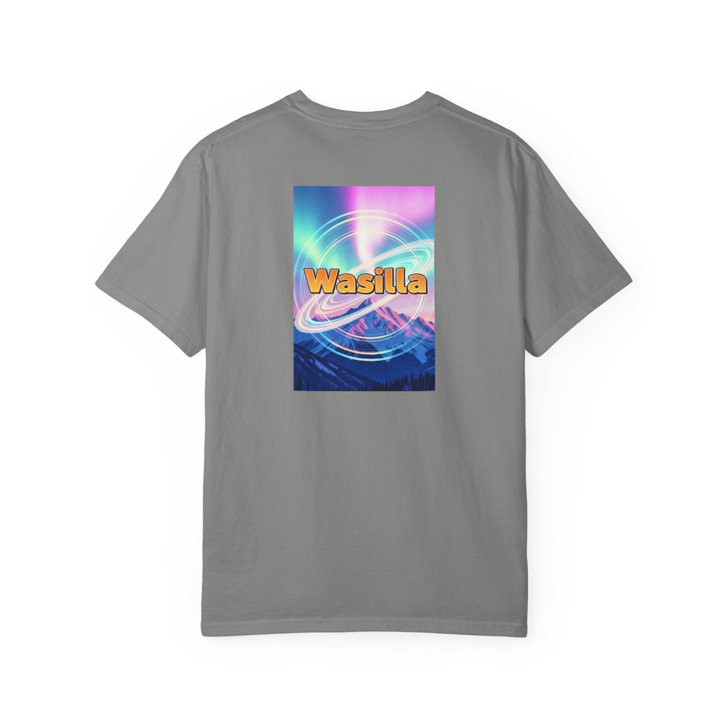 Wasilla Alaska Vintage Style Back Printed Art Series Cotton Tee - Black Retro Bear Logo - Rear Art View 13