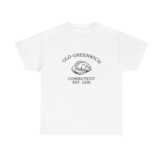 Old Greenwich Connecticut Vintage Retro Unisex Heavy Cotton Tee - Black Logo