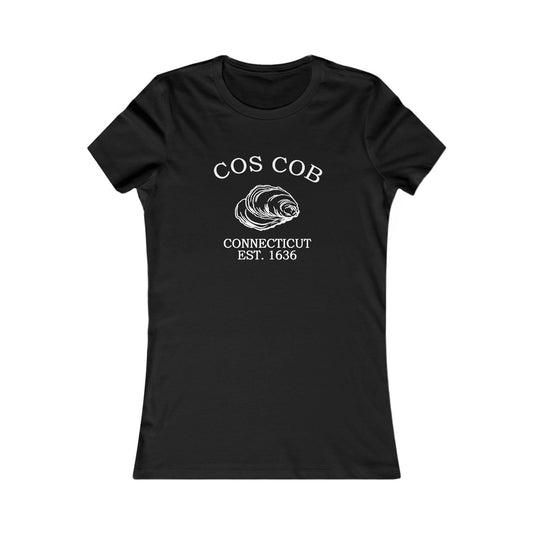 Cos Cob Connecticut Vintage Retro Womens Fitted Ringspun Cotton Tee - White Logo