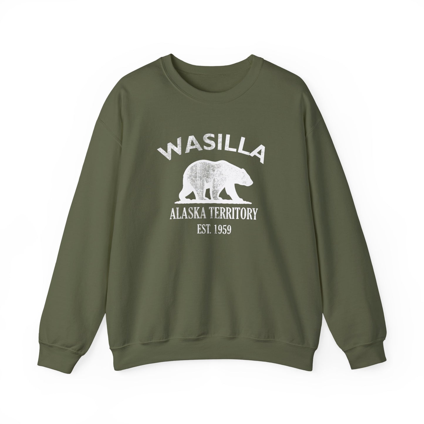 Wasilla Alaska Vintage Retro Unisex Heavy Crewneck Sweatshirt - White Logo