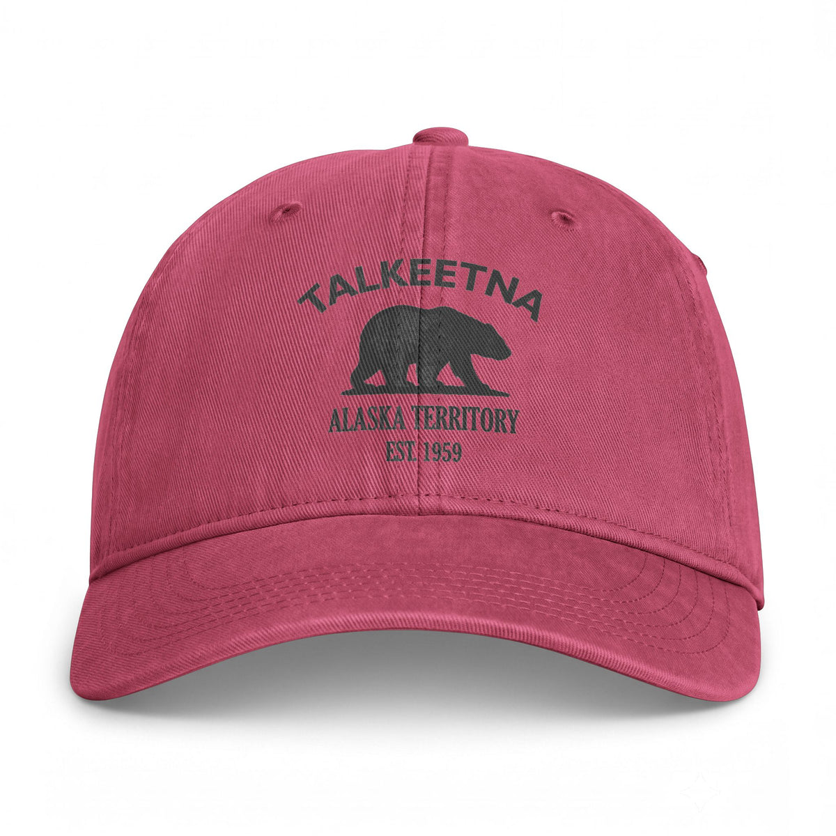 Talkeetna Alaska Distressed Cotton Cap - Charcoal Print Logo