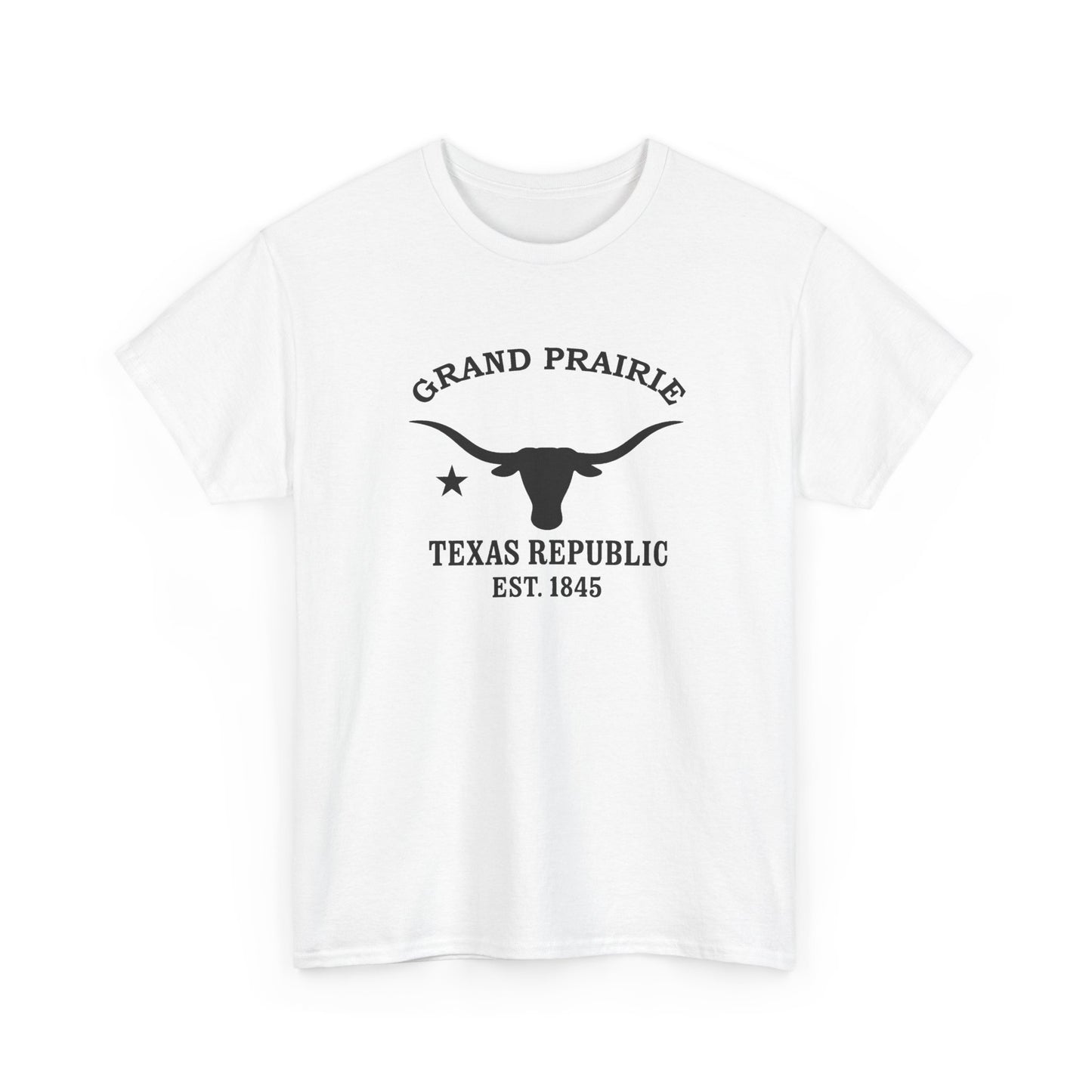 Grand Prairie Texas Vintage Retro Unisex Heavy Cotton Tee - Black Logo