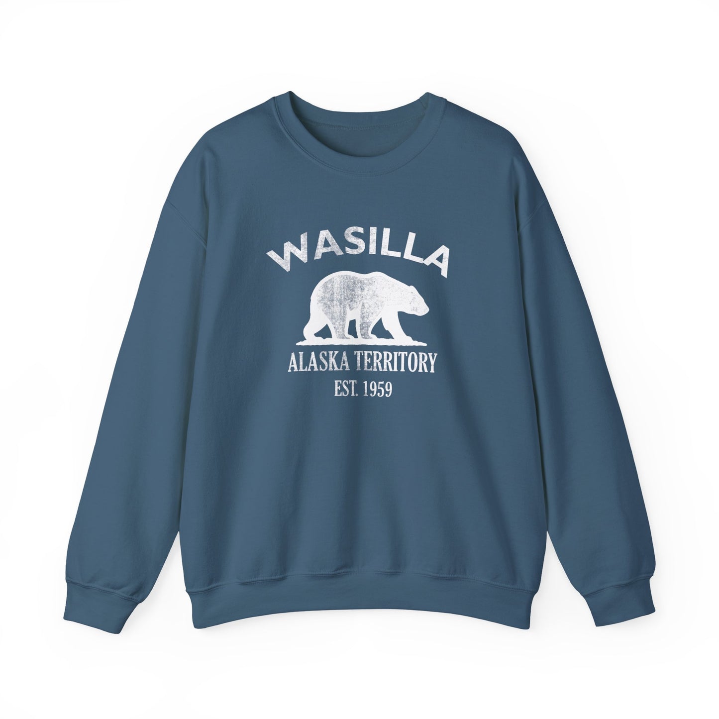 Wasilla Alaska Vintage Retro Unisex Heavy Crewneck Sweatshirt - White Logo