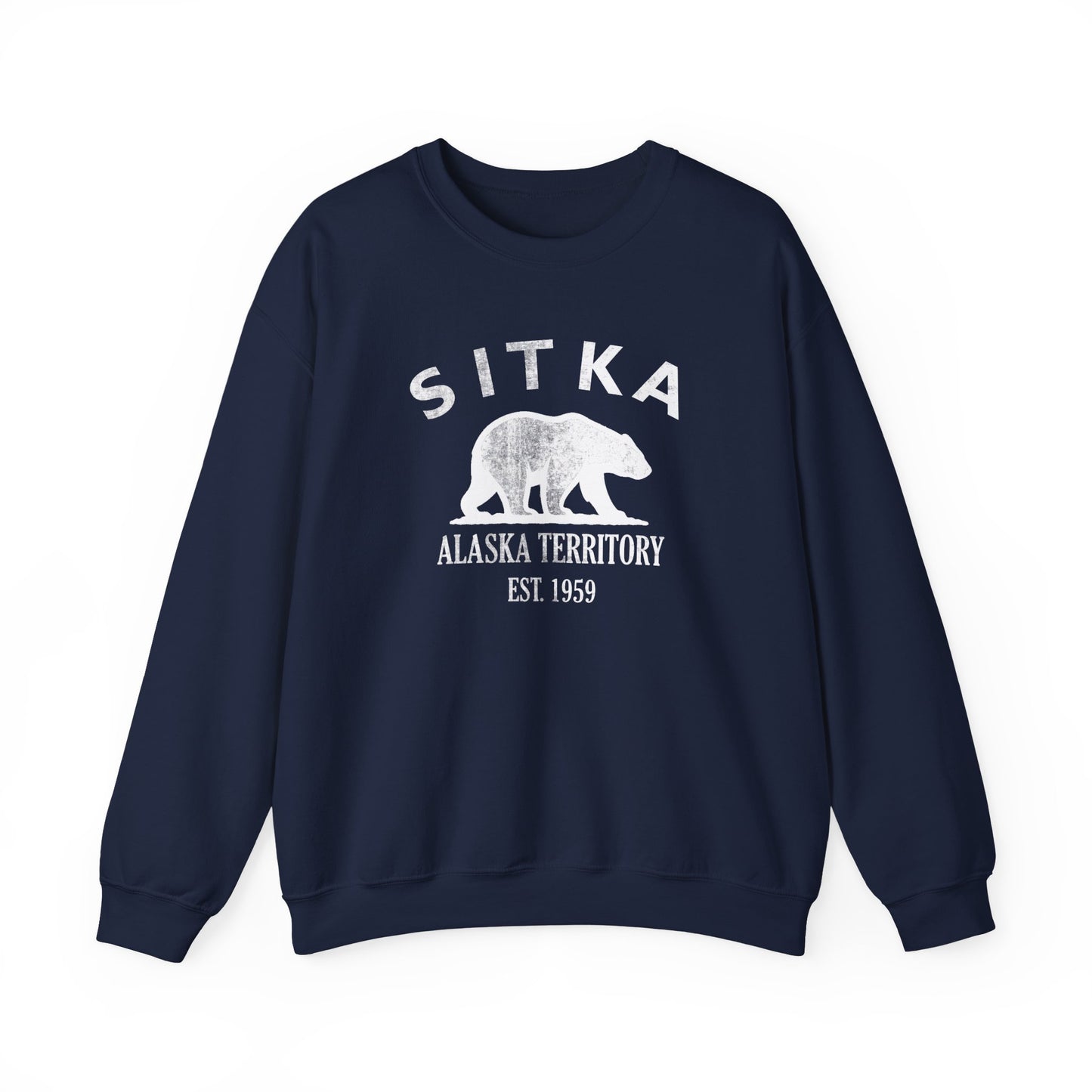 Sitka Alaska Vintage Retro Unisex Heavy Crewneck Sweatshirt - White Logo
