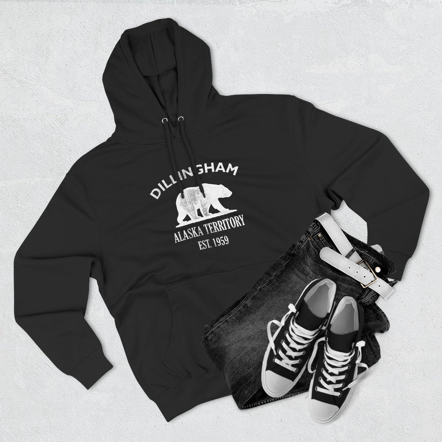 Dillingham Alaska Vintage Retro Unisex Heavy Cotton Hoodie - White Logo