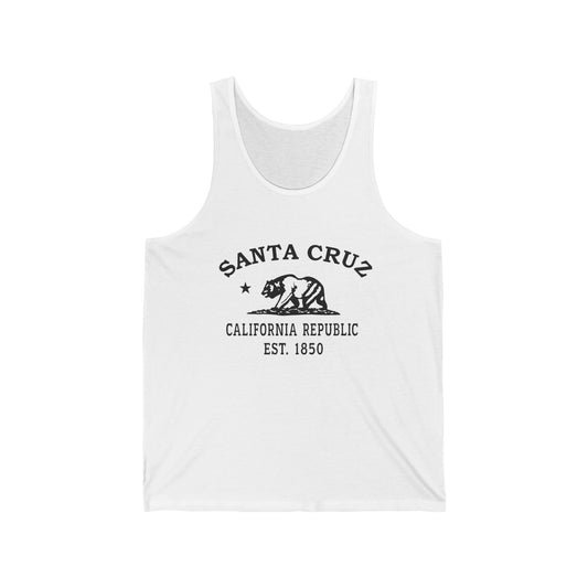 Santa Cruz California Vintage Retro Unisex Cotton Jersey Tank Top - Black Logo