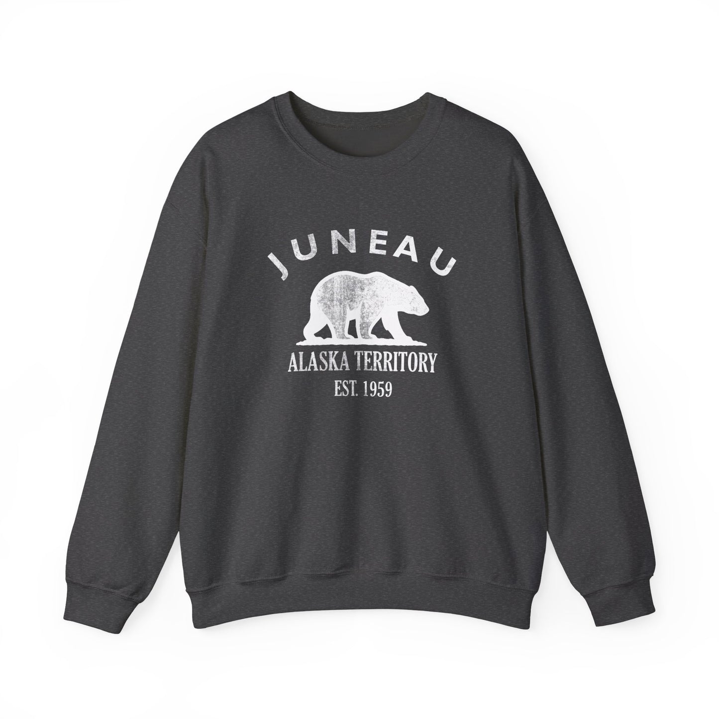 Juneau Alaska Vintage Retro Unisex Heavy Crewneck Sweatshirt - White Logo